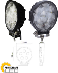SET 2 Proiectoare LED Rotunde 4 inch - 18W, 1320 Lumeni, SPOT Beam 30 grade